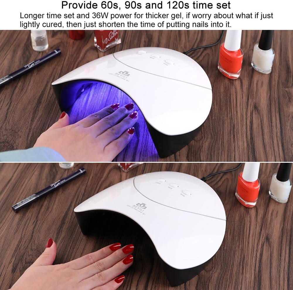 Nail Lamp, Bevili 36W LED UV GEL Nail Dryer Curing Lamp with 60s/90s/120s Timer, Portable Nail Manicure Machine with Automatic Sensor for Fingernail & Toenail