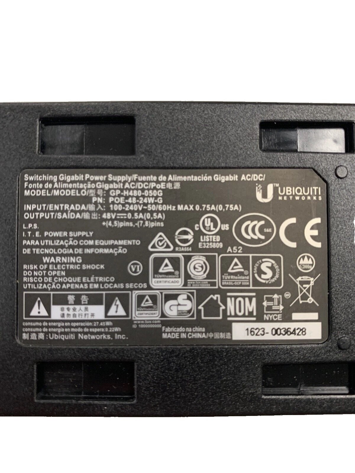 🔌 Ubiquiti 48V 0.5A Gigabit PoE Adapter 24W – POE-48-24W-G GP-H480-050G Original Ubiquiti Original | 48V Passive PoE | Gigabit Ethernet Power Injector