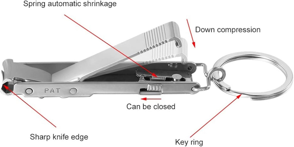 1PC Ultra-Thin Nail Clippers Collapsible Portable Travel Fingernail Keychain Nail Scissors Cutter Stainless Steel Manicure Tool