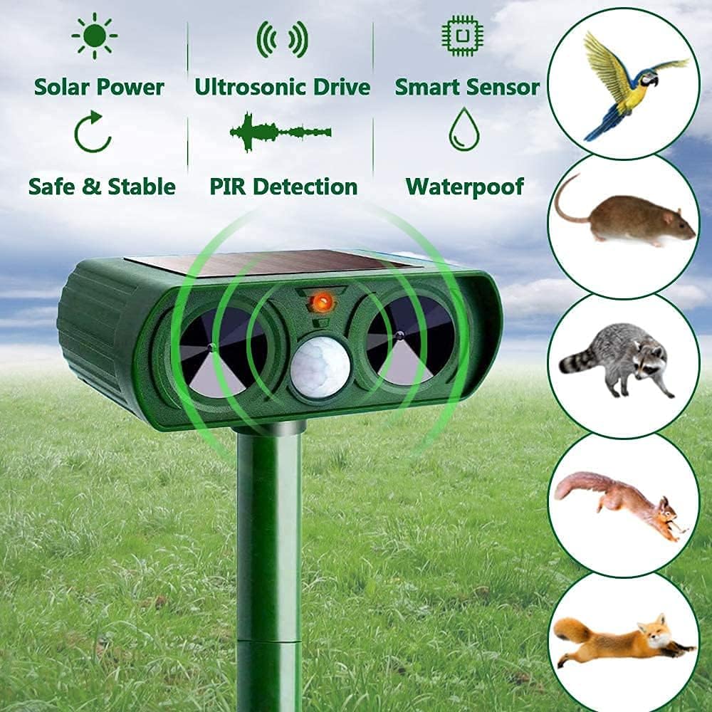 🐾 Ultrasonic Pest Repeller – Solar Powered Animal & Rodent Scarer
