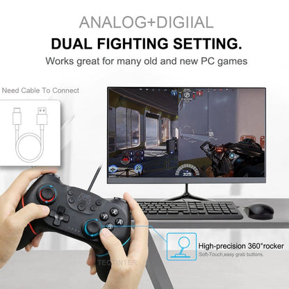 Wireless Controller for Nintendo Switch – Bluetooth Pro Gamepad with Adjustable Turbo, Dual Shock & Gyro Axis