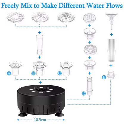 10W Solar Fountain Pump with LED Colorful Lights & 5000 mAh Battery, DIY Water Feature Kit for Outdoor with Pipe, Solar Powered Water Fountain Pump for Bird Bath, Garden, Ponds and Outdoor
