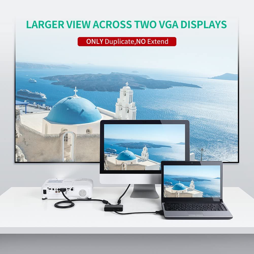 VGA Video Splitter Cable 1 Male to 2 Female 1080P Full HD Display Duplicator for PC, Monitor & Projector (1 Meter)