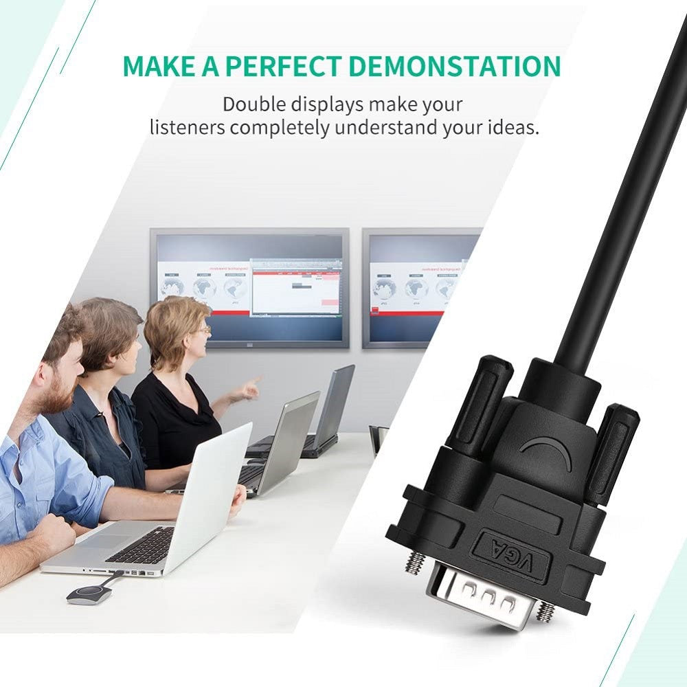 VGA Video Splitter Cable 1 Male to 2 Female 1080P Full HD Display Duplicator for PC, Monitor & Projector (1 Meter)