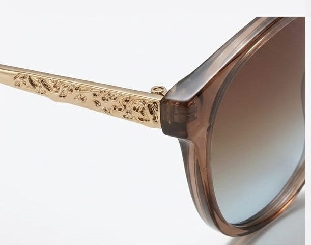 Valentino Sunglasses in Pakistan – Close‑Up of a Pair of Sunglasses with Gold Frame and Brown Gradient Lens on a White Background