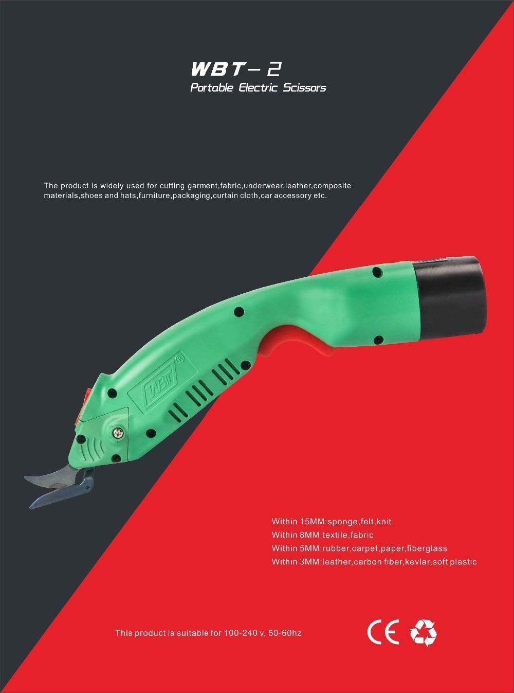 WBT-2 cordless electric scissors cutting UHMWPE UD fabric, aramid, and carbon fiber materials
