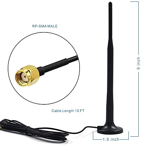 Wifi Signal Booster Antenna with RP-SMA Male Connector ,Magnetic Base 10ft Extension Cable for Wireless WIFI Range Extender