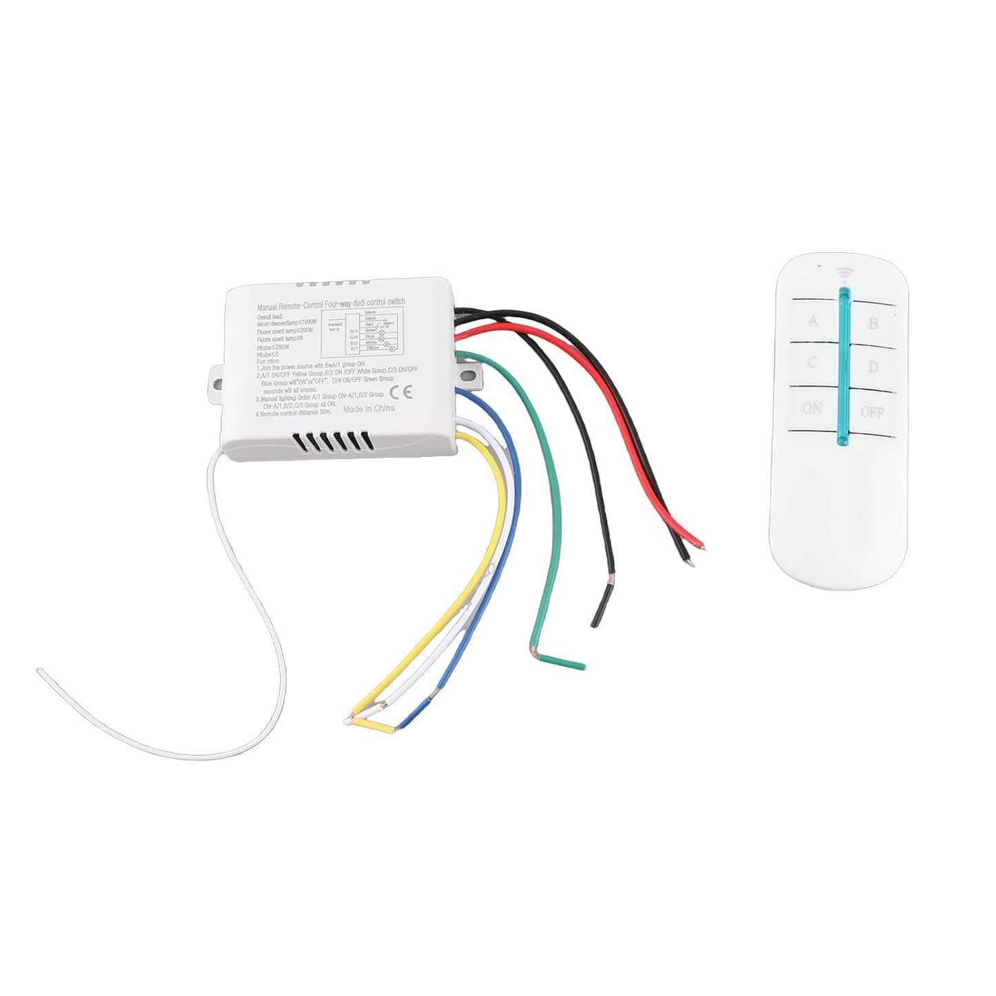 Wireless 4 Channel 220V Remote Control Switch – RF Light &amp; Fan Controller 10A Relay with Transmitter | Home Automation Switch Kit (12V Battery Included)