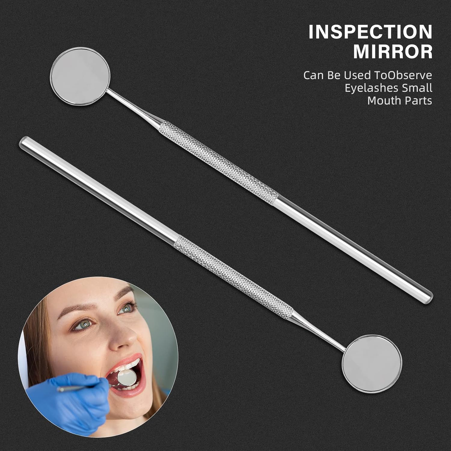 Dental Mirror Stainless Steel 16 cm with Handle Dentist Tool for Teeth Cleaning Plaque, Mouth Inspection, Lash Extension Mirror