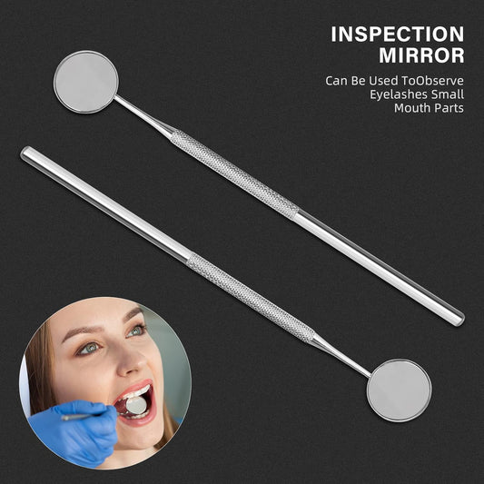 Dental Mirror Stainless Steel 16 cm with Handle Dentist Tool for Teeth Cleaning Plaque, Mouth Inspection, Lash Extension Mirror