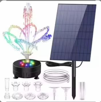 10W Solar Fountain Pump with LED Colorful Lights & 5000 mAh Battery, DIY Water Feature Kit for Outdoor with Pipe, Solar Powered Water Fountain Pump for Bird Bath, Garden, Po.nds and Outdoor