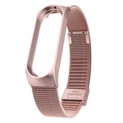 Strap Belt For Xiaomi Mi Band 3/4 Universal Metal Stainless Steel Buckle Milanese Watch Band(Rose Pink)