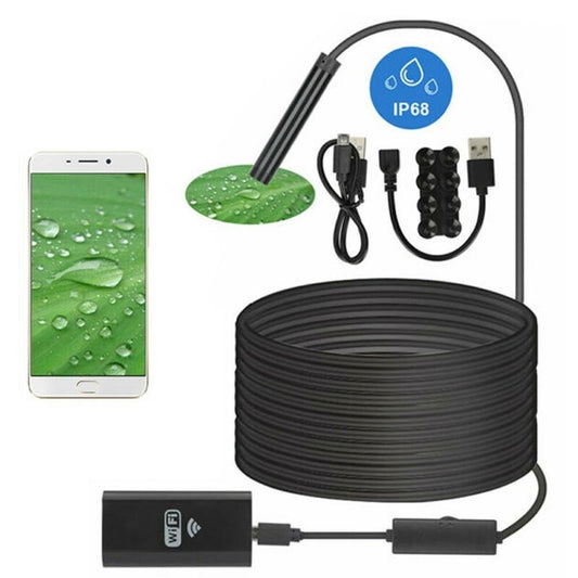 2M WiFi Inspection Camera 8mm Lens 5 Meter Hard Cable Wireless Replacment Endoscope 2.0 Megapixels 720P HD IP67 Waterproof with 6 LED Light for iPhone, Android, PC, iPad