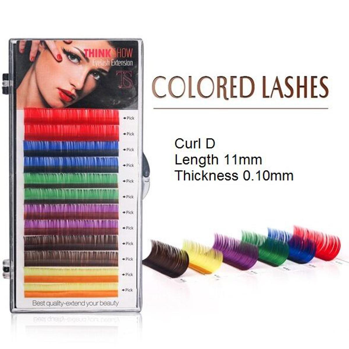 Rainbow Color False Eyelash Extensions D Curl 11mm Thick 0.10 mm Synthetic Fiber Silk Mink Lashes Eyelash Extension 1 Tray