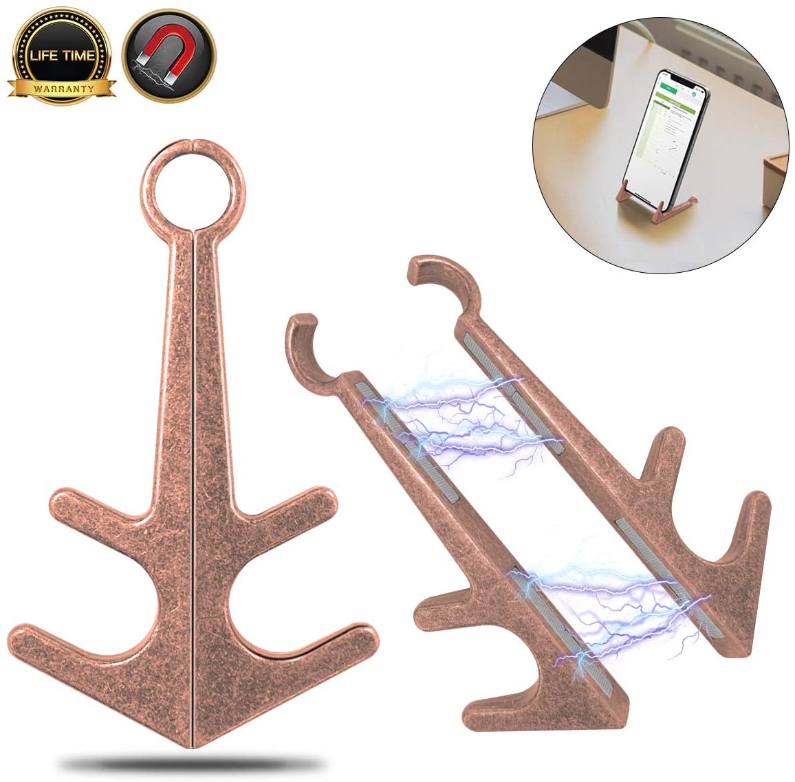 Anchor Support，Universal Table Phone Holder, Aluminum Alloy Material for all mobiles , Desktop Stand, Support Magnet Anchor, Cellphone Holder Mount, 1Pair, Copper