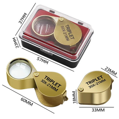 30X Jewelry Magnifying Glass Pocket Magnifier Jewelers Eye Tool Folding Loupe Glass Lens Triplet Glasses Diamond Stamp A1
