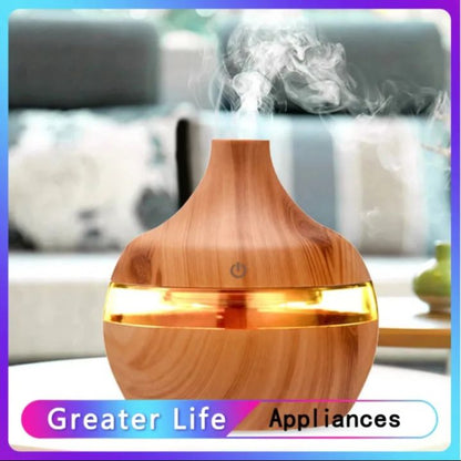 Mini LED Ultrasonic Humidifier – 300ML | Cool Mist | USB Powered | Multicolor Night Light | Light Wood Grain,