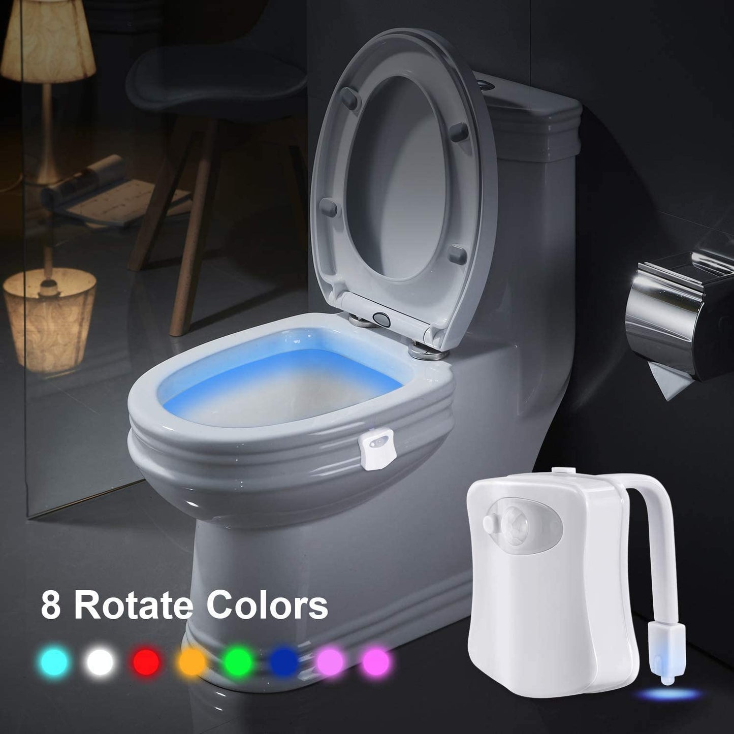 Motion Sensor Toilet Seat Night Light 8 Colors For Smart Home Toilet Bowl WC Toilet Light - White 1 Pcs