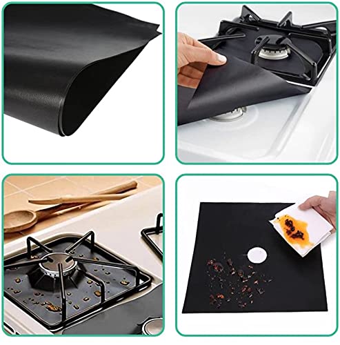 Gas Stove Hob Burner Liners Mat Covers Set of 3 - 100% Non-Stick Mats, Heavy Duty, Reusable Heat Resistant for Gas, Charcoal or Electric Kitchen chula Grills Range Protectors - Easy to Clean - 15.75 x 13-Inch, Black