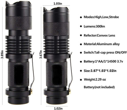 🔦 Mini CREE Flashlight – 360 Lumens  Super Bright LED Torch | Metal Case | Black | Battery NOT Included