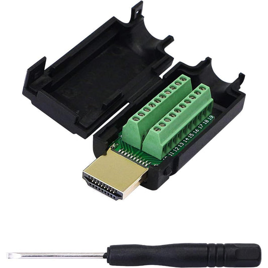 HDMI Solderless Adapter Gold Plated HDMI Extension Cable Connector Signals Terminal Breakout Bard Free Welding Connector with Plastic Cover & Screwdriver