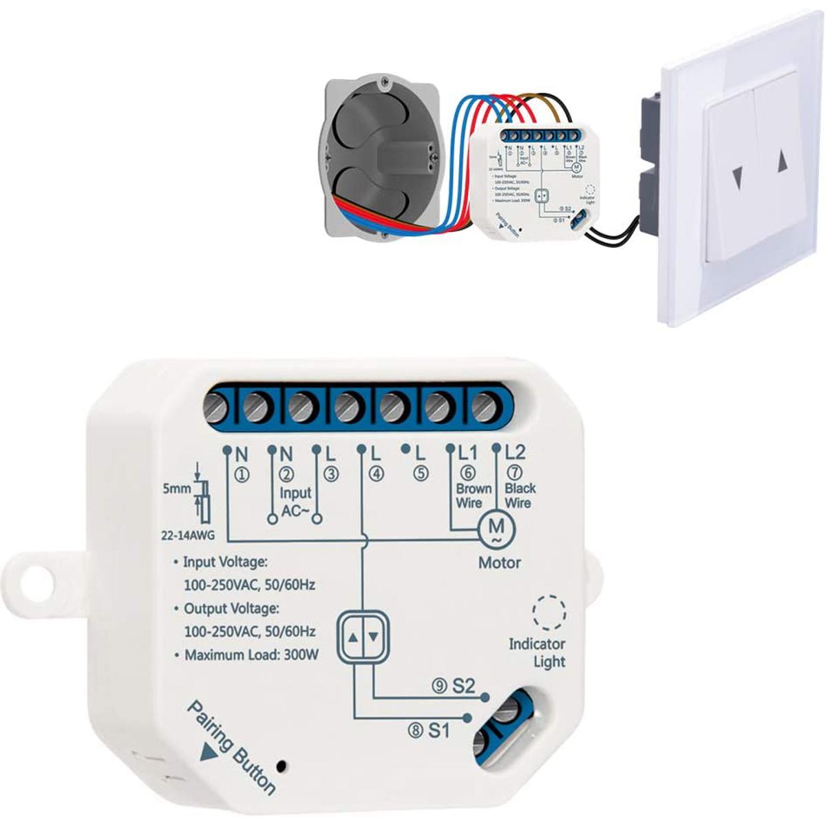 WiFi Shutter Switch Control Module for Electric Shutters Voice Control with Alexa and Google Home Smart Life App Control Timer Switch for Blinds and Blinds 300W