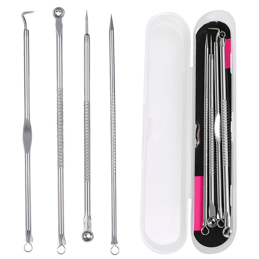 Blackhead Remover, A One 4PCS Stainless Facial Acne Spot Pimple Remover Extractor Tool Comedone Acne Removal Kit (Silver)