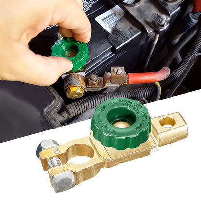 12V–24V Top Post Battery Cut Off Switch with Green Knob – Quick Disconnect Battery Isolator for Cars, Trucks, RVs & Boats