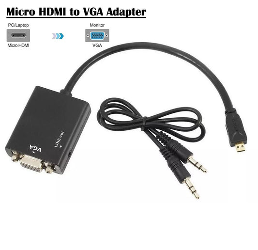 Micro HDMI to VGA Micro HDMI to VGA Converter with 3.5 mm Audio Jack, Compatible with Laptop