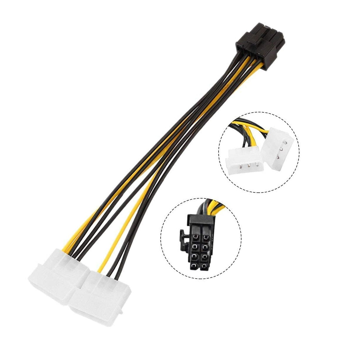 8-Pin PCI Express to Dual 4-Pin Molex LP4 Graphics Card Power Cable PCI-E ATX PSU Power Converter Adapter Cable Pack of 1