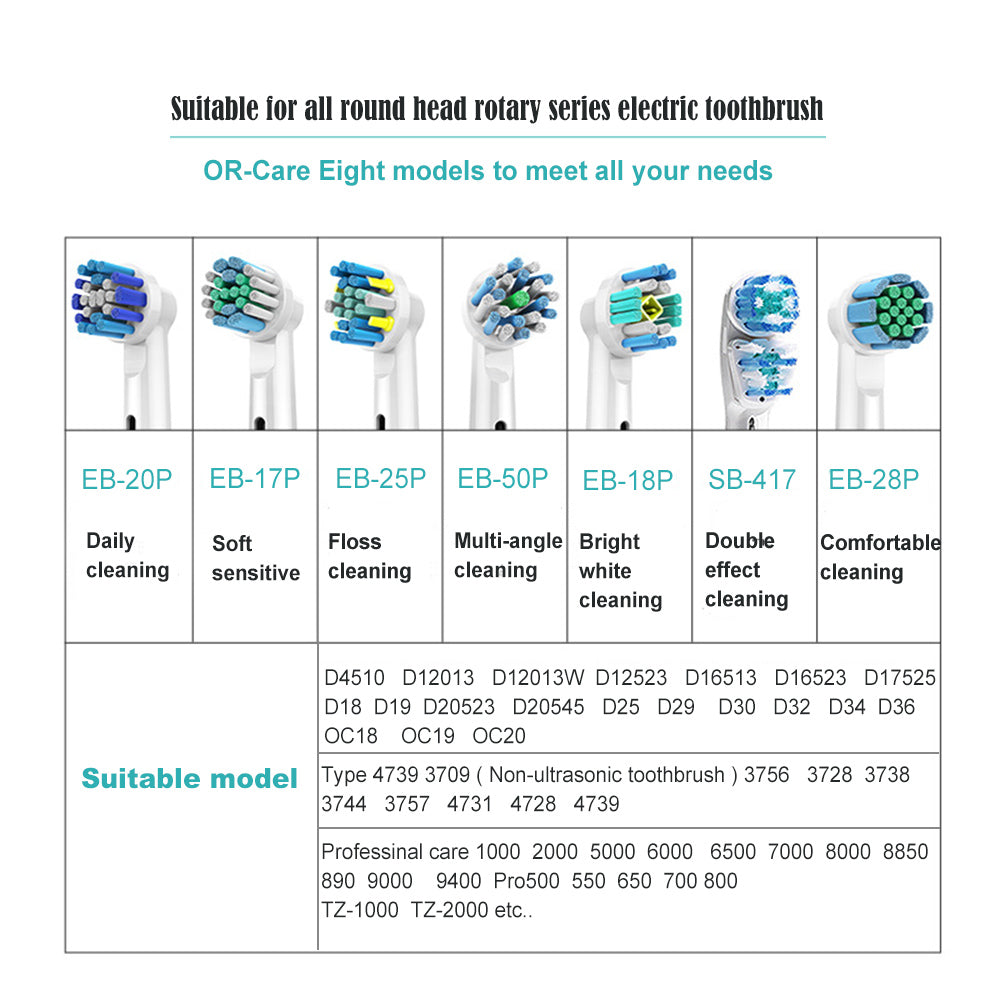 Action Electric Toothbrush Replacement Brush Heads Refill, 4 Count, EB20-P