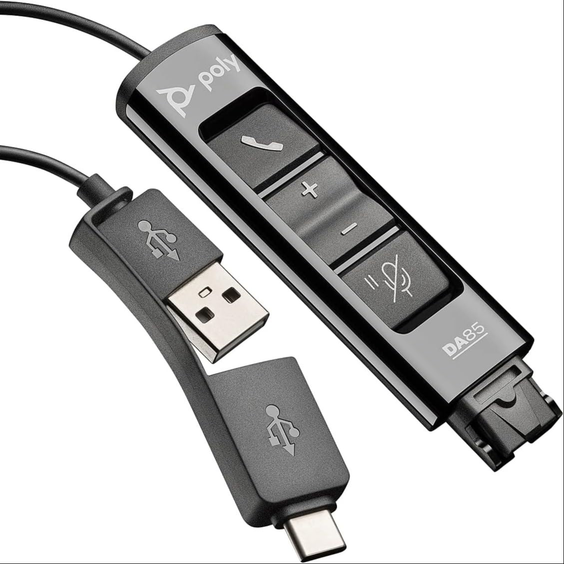 🎧 Poly - DA85 USB-A/USB-C digital adapter (Plantronics) - Works with Poly Call Center Quick Disconnect (QD) Headsets - Acoustic Hearing Protection -Works with Avaya, Genesys,&Cisco call center platforms