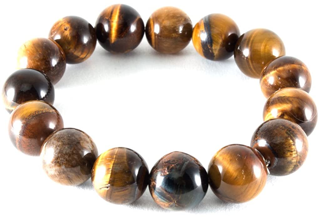 Lucky Brown and Black Tiger Eye Natural Stone Bracelet, Elastic with 8 mm Beads