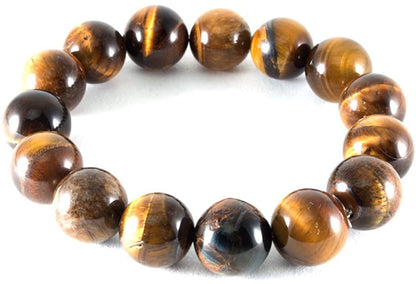 Lucky Brown and Black Tiger Eye Natural Stone Bracelet, Elastic with 8 mm Beads