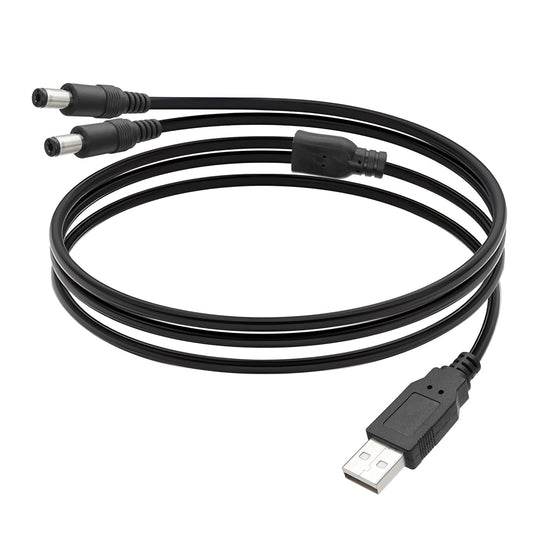 2 Ft USB to Dual DC Splitter Cable 5V – USB to 2 DC 5.5x2.1mm Barrel Jack Power Cable for Router, LED Light, Fan & Small Appliances