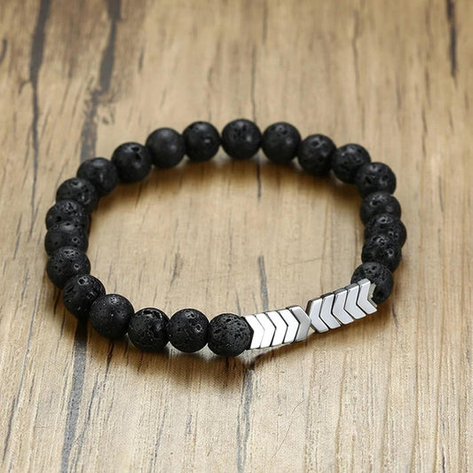 8mm Sacred Arrow Lava Rock Bead Bracelet Natural Anti Anxiety Essential Oil Diffuser Bracelet for Women Men 18cm