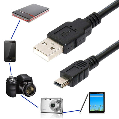 USB 2.0 Cable – A-Male to Mini-B (V3) High-Speed Data & Charging Cable for Cameras, MP3 Players, Dash Cams, GPS Devices, External Hard Disks – Durable & Reliable – Black