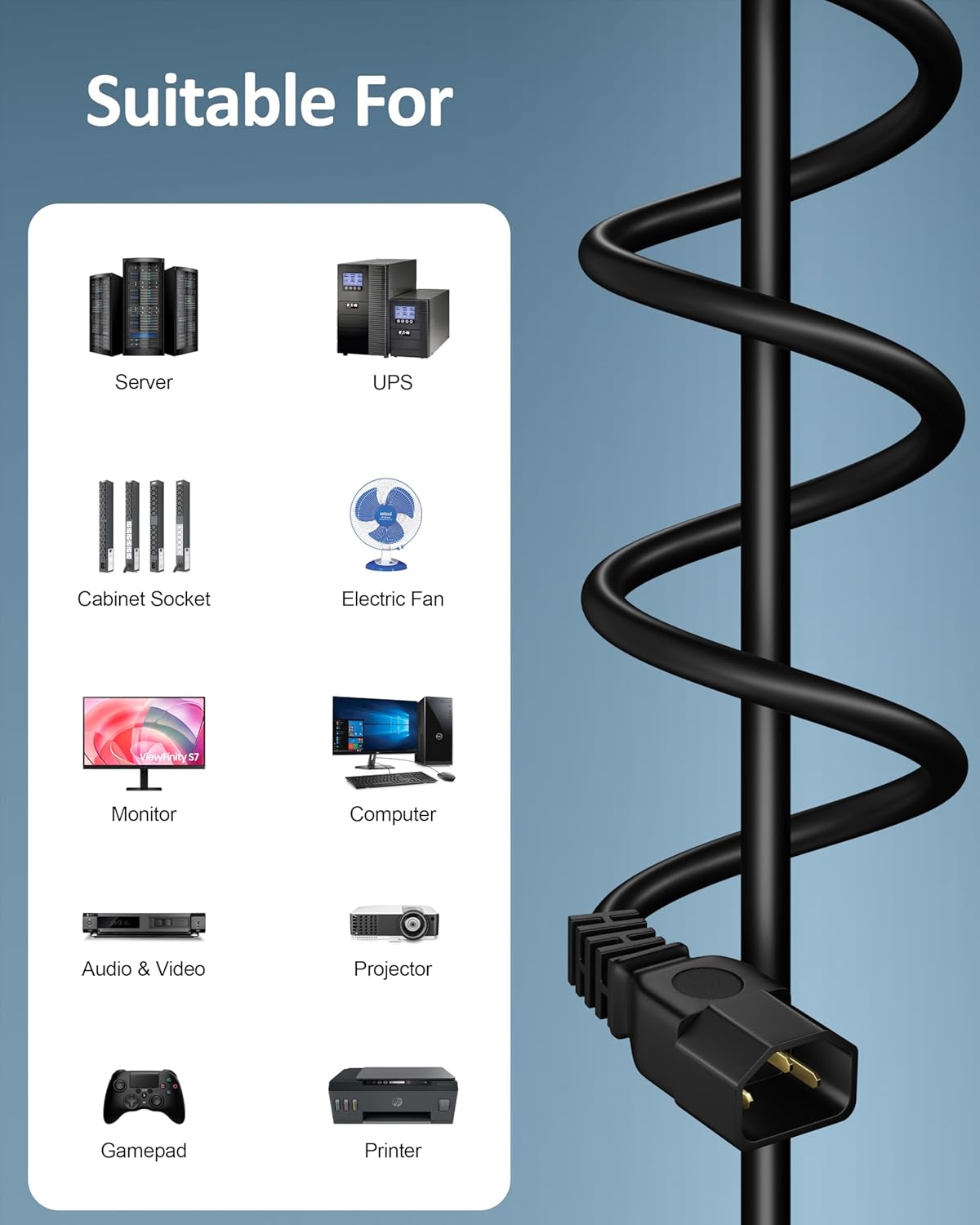 🔌 Male To Female Branded IEC C13 to C14 Link Power Cable – Heavy Gauge Power Extension Cord | 250V 10A | for Computer, Printer, SMPS, Monitor, Server, Display UPS - Heavy Gauge