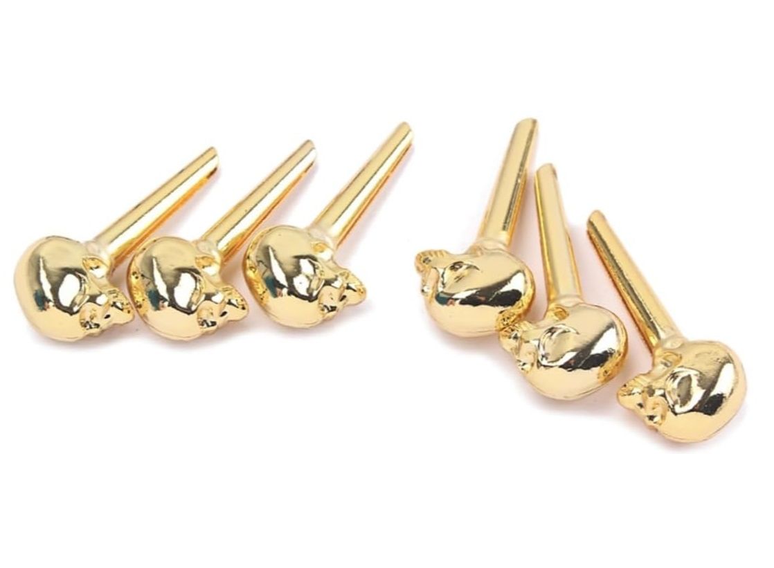 Acoustic Guitar Parts Set 6 Pcs Of Guitar Skull Saddle Brass Nut Pins Golden