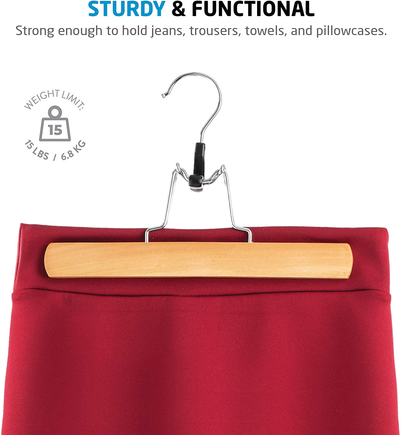 1 PC A One High-Grade Wooden Pants Hangers with Clips Non Slip Skirt Hangers, Smooth Finish Solid Wood Jeans/Slack Hanger with 360° Swivel Hook - Pants Clip Hangers for Skirts, Slacks - Clamp Hangers