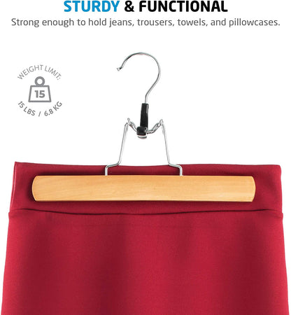 1 PC A One High-Grade Wooden Pants Hangers with Clips Non Slip Skirt Hangers, Smooth Finish Solid Wood Jeans/Slack Hanger with 360° Swivel Hook - Pants Clip Hangers for Skirts, Slacks - Clamp Hangers