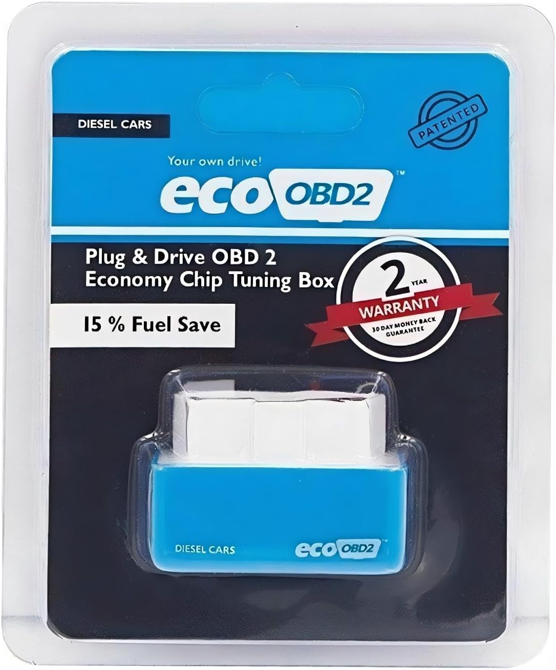 Eco OBD2 Fuel Saver Device for Diesel Cars | OBD II Plug & Play Diagnostic Port Accessory | Blue
