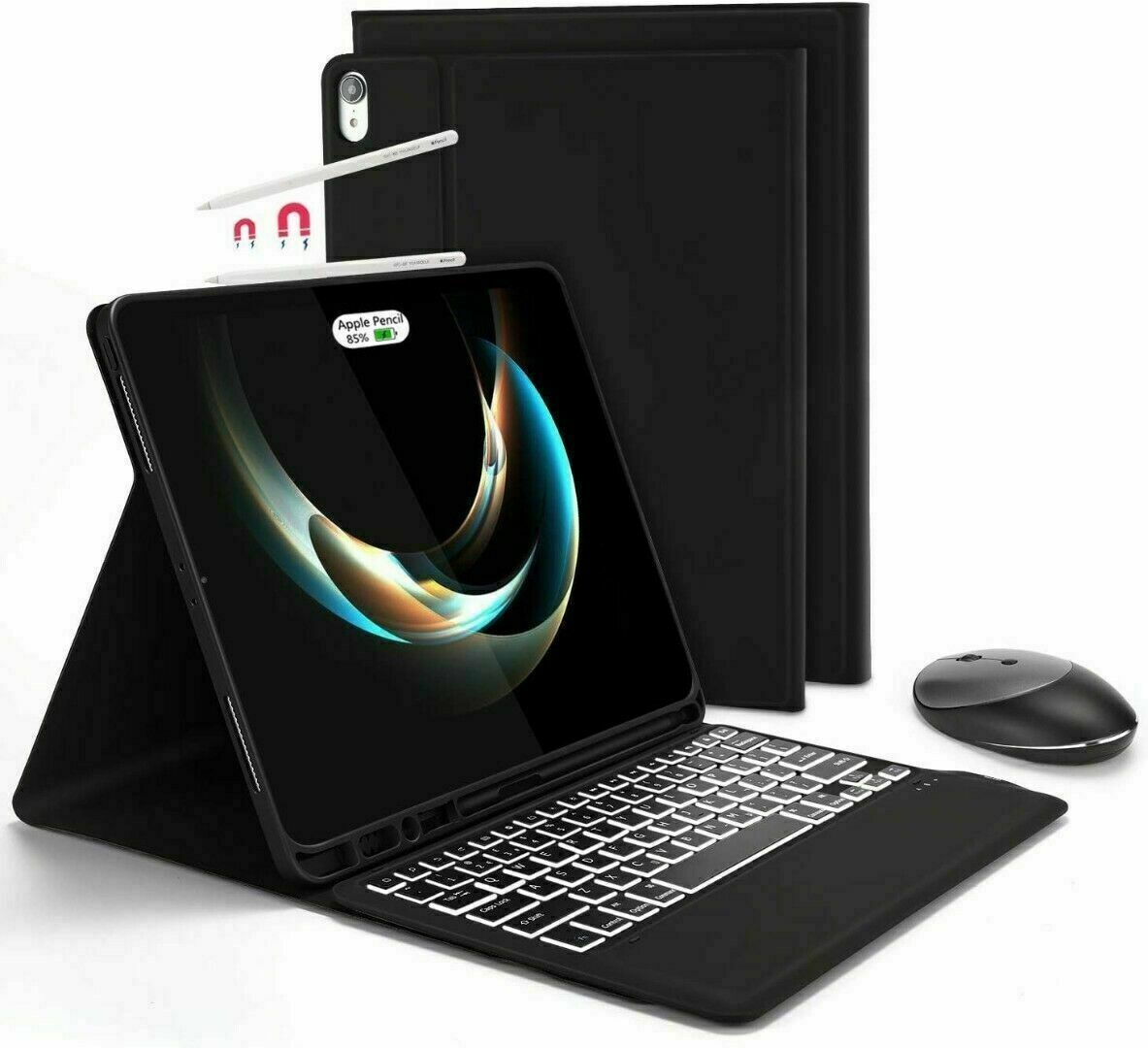Jelly Comb RGB Backlit Bluetooth Keyboard with Touchpad | Rechargeable Wireless Keyboard | Compatible with Android Tablets, Apple iPad, iOS, Windows, Smart TV & Bluetooth Devices | Black