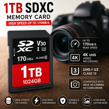 SDXC Memory Card 1TB (1024GB) | UHS-I U3 Class 10 | Up to 170MB/s | High-Speed SD Card for DSLR, 4K Camera &amp; HD Camcorder