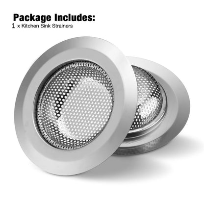 Two kitchen sink strainers on a white background with text indicating package contents.