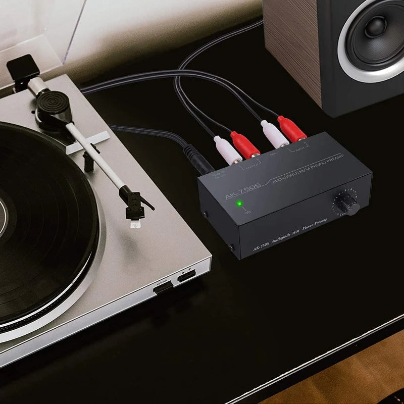 Generic Phono Preamp, AK-750S Audio Fan M/M Phono Preamp Amplifier, Level Control Preamp Amplifier RCA Input Output Interface US/EU Plug Adapter European Regulations