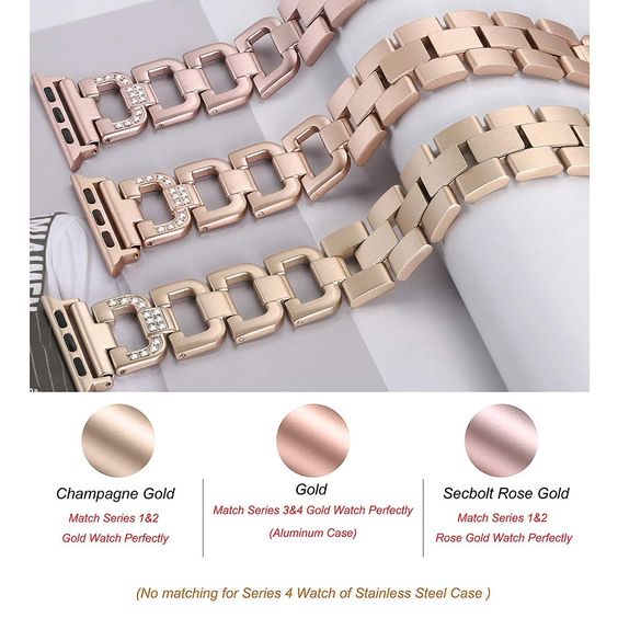 new fashion Secbolt Bling Band for i Watch Band 38mm 40mm 41mm Bling Diamond Rhinestone Metal Replacement Wristband Strap for Apl iWatch Nik+, Series 3, Series 2, Series 1, Sport, Edition, champagneGold
