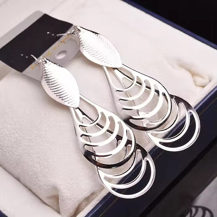 Fashion Silver Leaf Drop Earrings for Women | Elegant Hollow Metal Dangle Earrings | Party, Casual & Wedding Jewelry