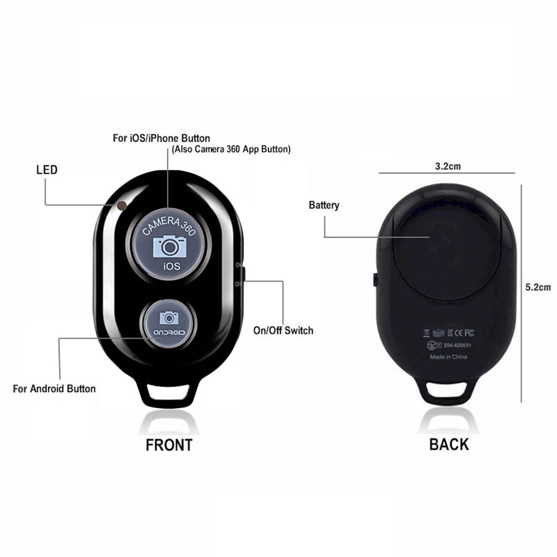 Bluetooth Wireless Remote Control for Cell Phone, Monopod, Selfie Stick, Self Timer, for IOS and Android Camera