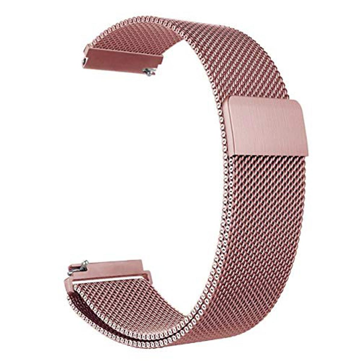 ⌚ 20mm Stainless Steel Strap for Amazfit Smart Watches  Milanese Loop | Magnetic Lock | Rose Pink | With Pins
